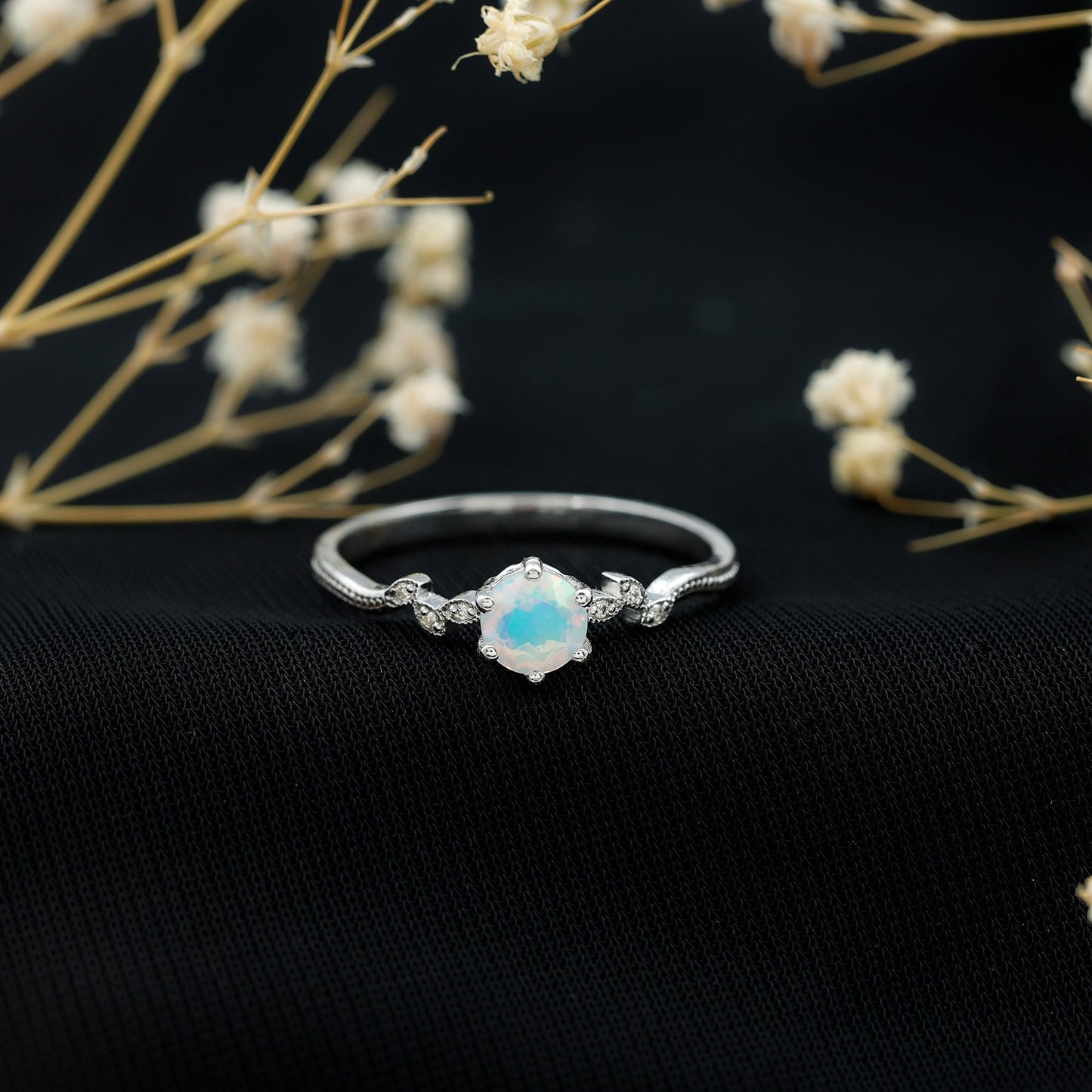 Nature Inspired Ethiopian Opal Promise Ring with Diamond