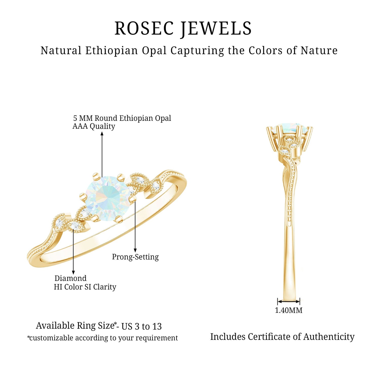 Nature Inspired Ethiopian Opal Promise Ring with Diamond