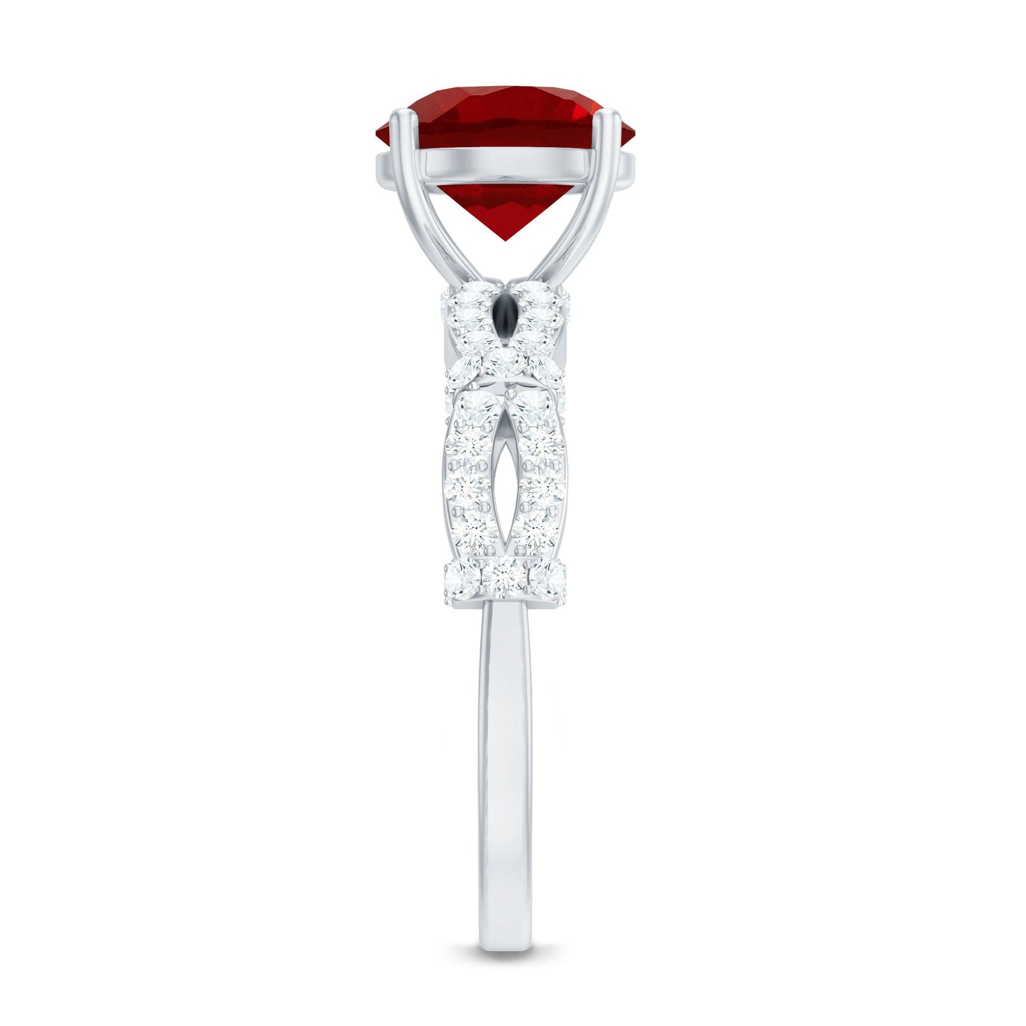 Solitaire Lab Grown Ruby and Diamond Criss Cross Engagement Ring