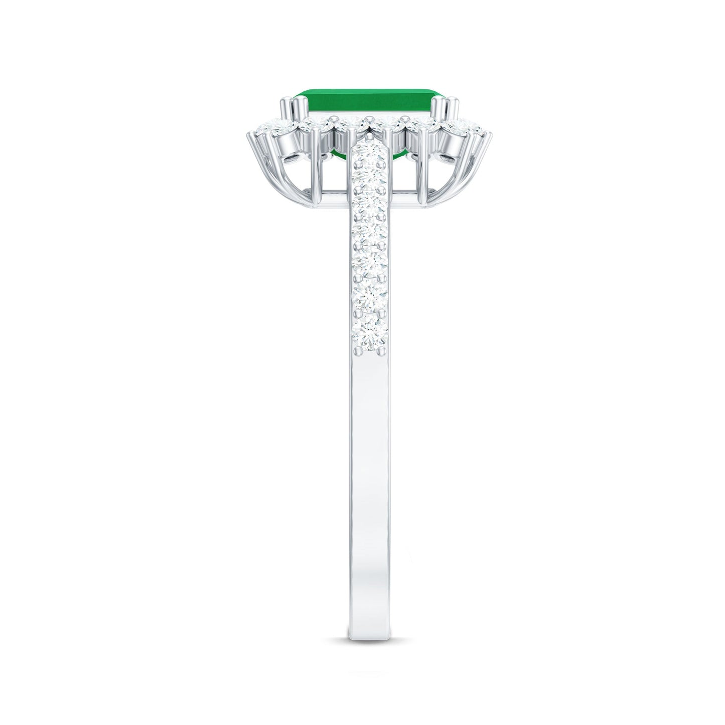 Natural Emerald Cut Emerald Engagement Ring with Diamond Halo