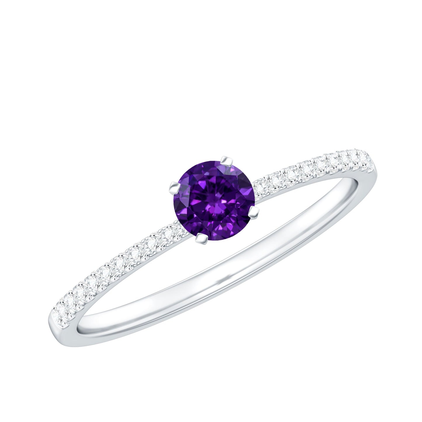 Real Amethyst Promise Ring with Diamond for Women
