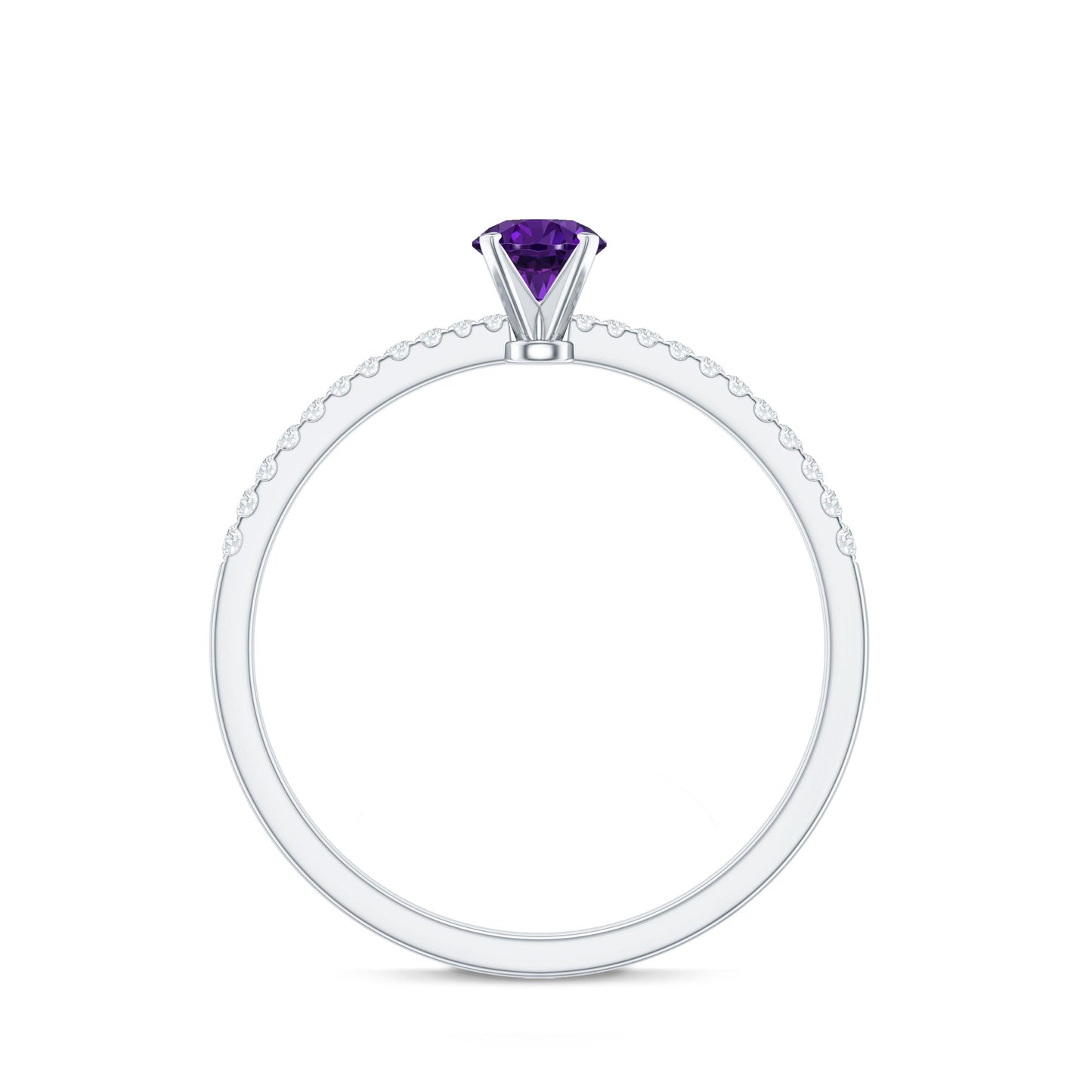 Real Amethyst Promise Ring with Diamond for Women