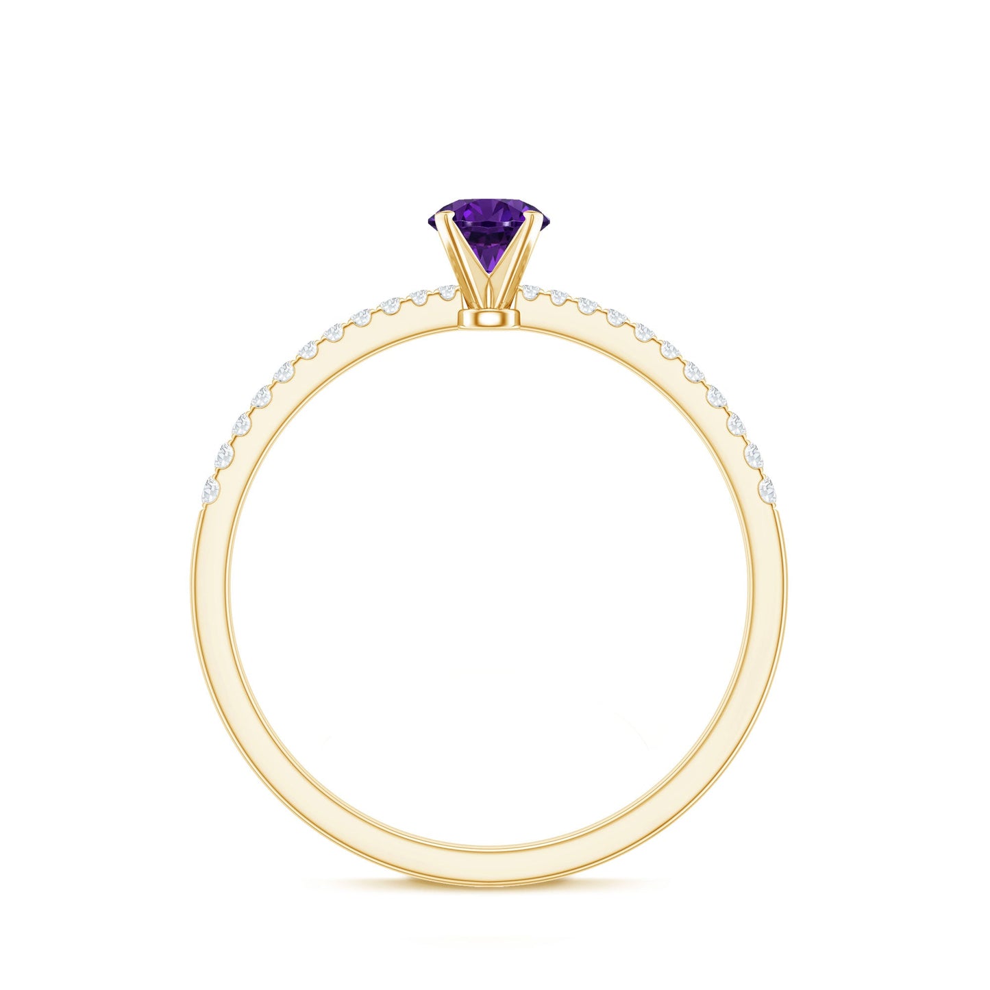 Real Amethyst Promise Ring with Diamond for Women