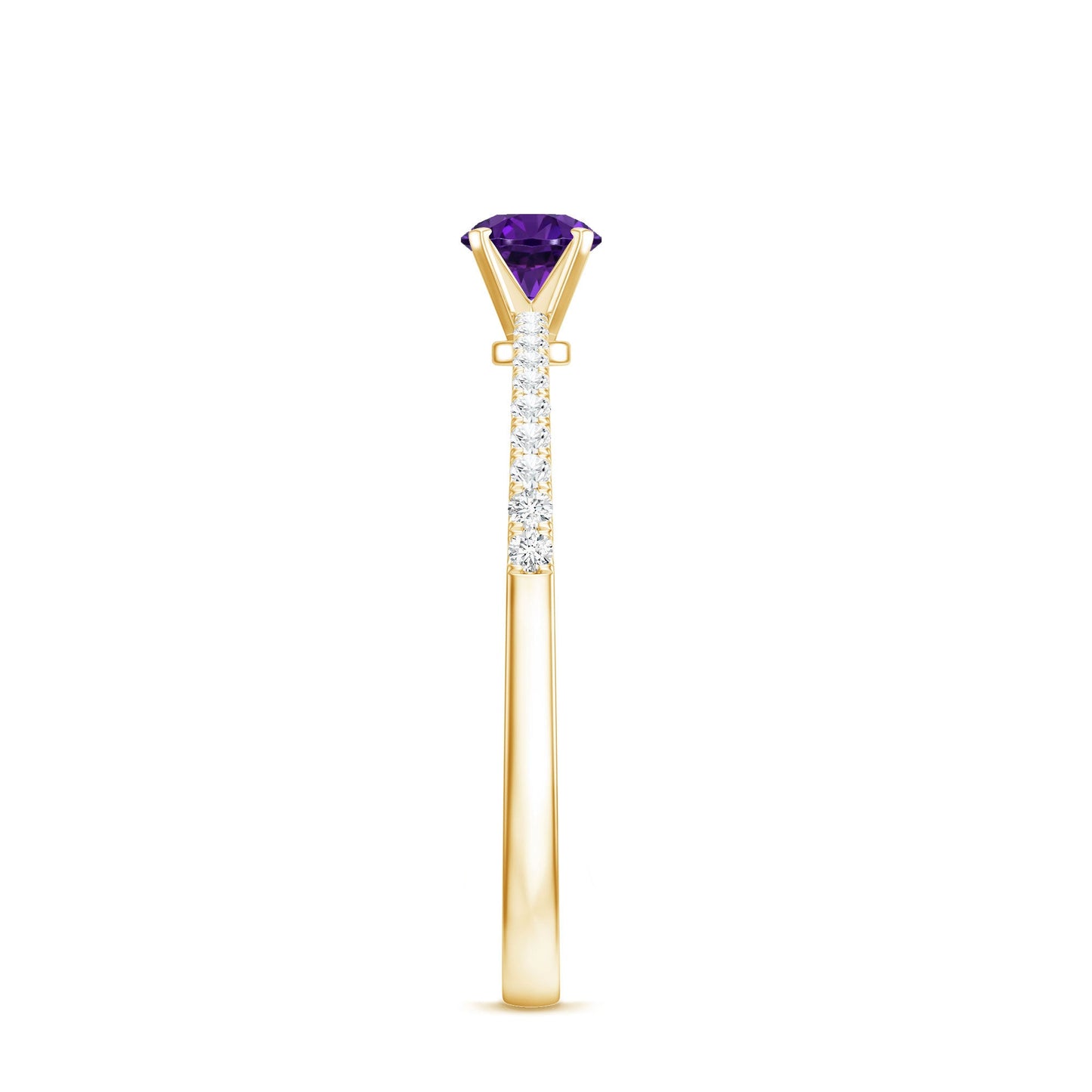 Real Amethyst Promise Ring with Diamond for Women