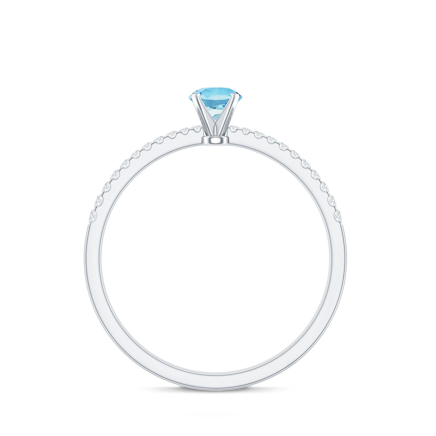 Natural Aquamarine Promise Ring with Diamond Side Stones