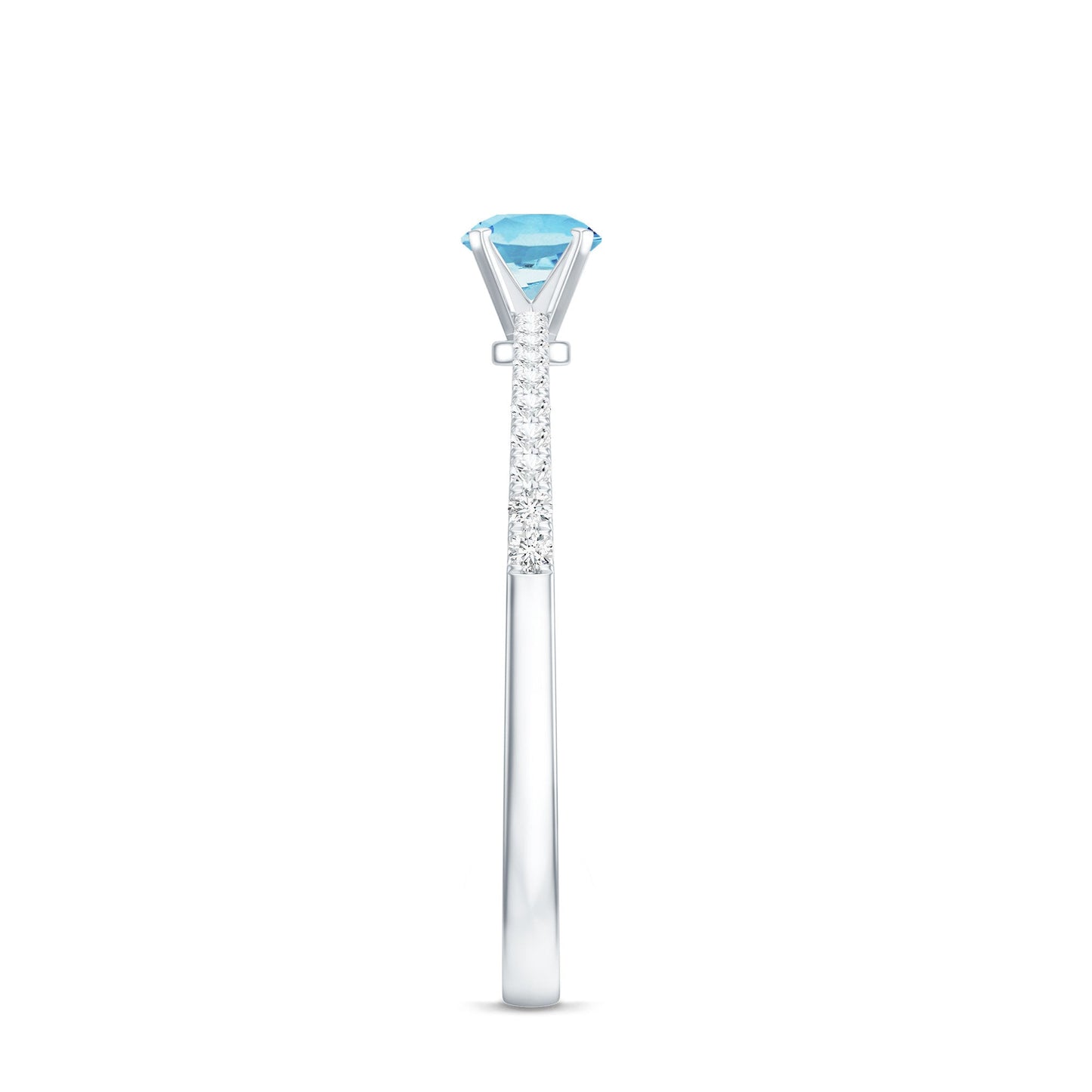 Natural Aquamarine Promise Ring with Diamond Side Stones