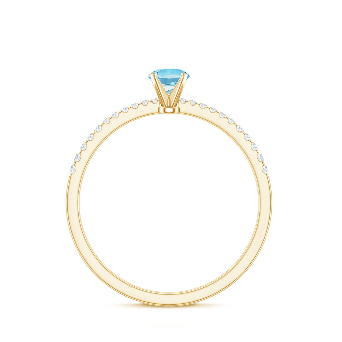 Natural Aquamarine Promise Ring with Diamond Side Stones