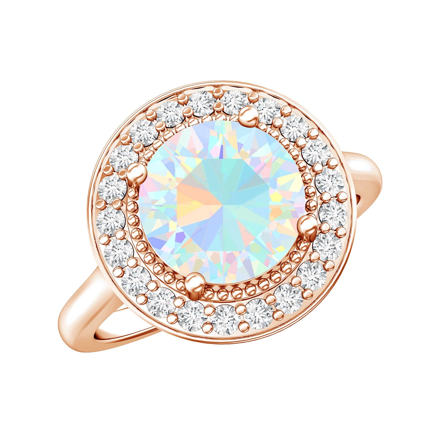 Vintage Inspired 2 Carat Opalescent Engagement Ring with Diamond Halo