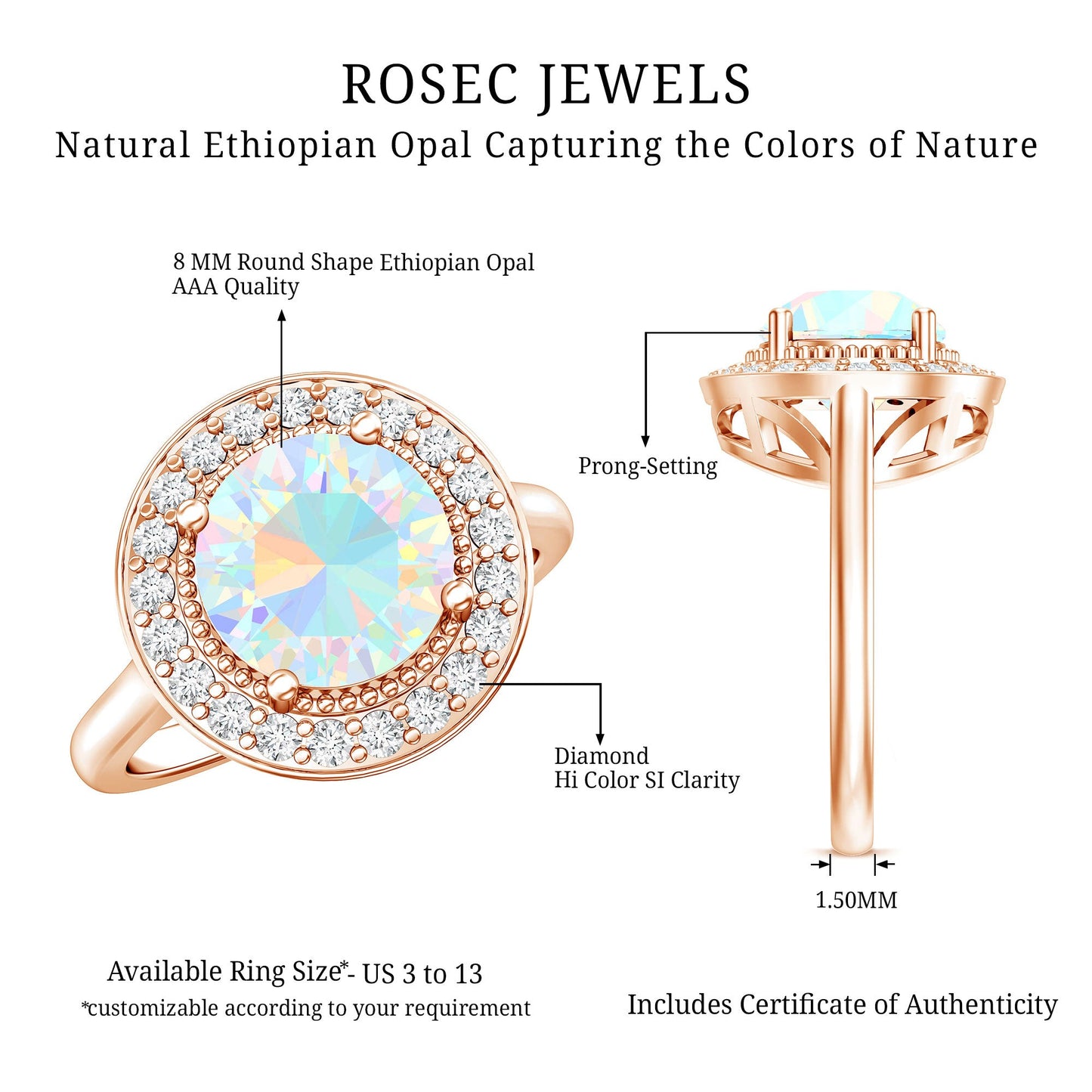 Vintage Inspired 2 Carat Opalescent Engagement Ring with Diamond Halo