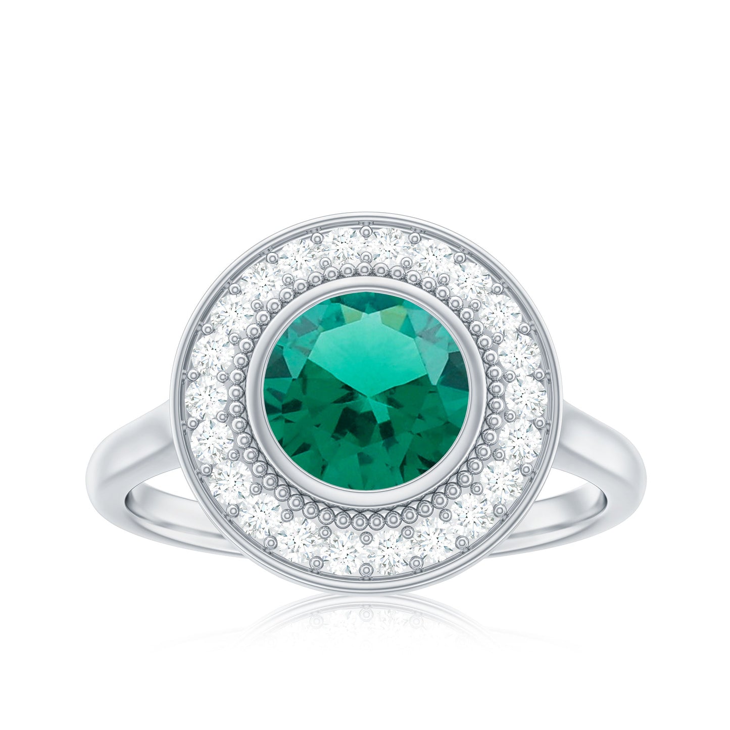 Vintage Looking 2 Carat Lab Grown Emerald Engagement Ring with Halo