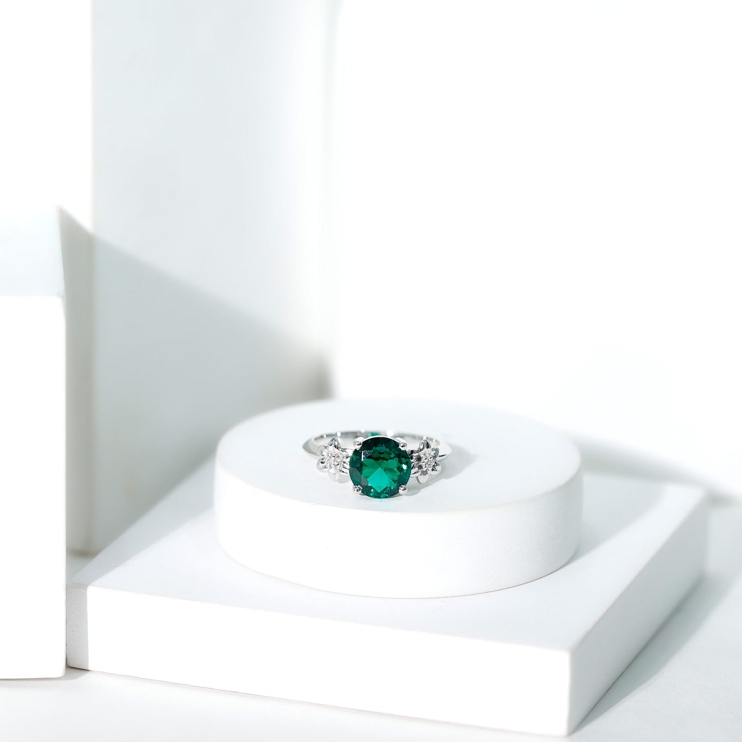 Certified Lab Grown Emerald Flower Engagement Ring with Diamond
