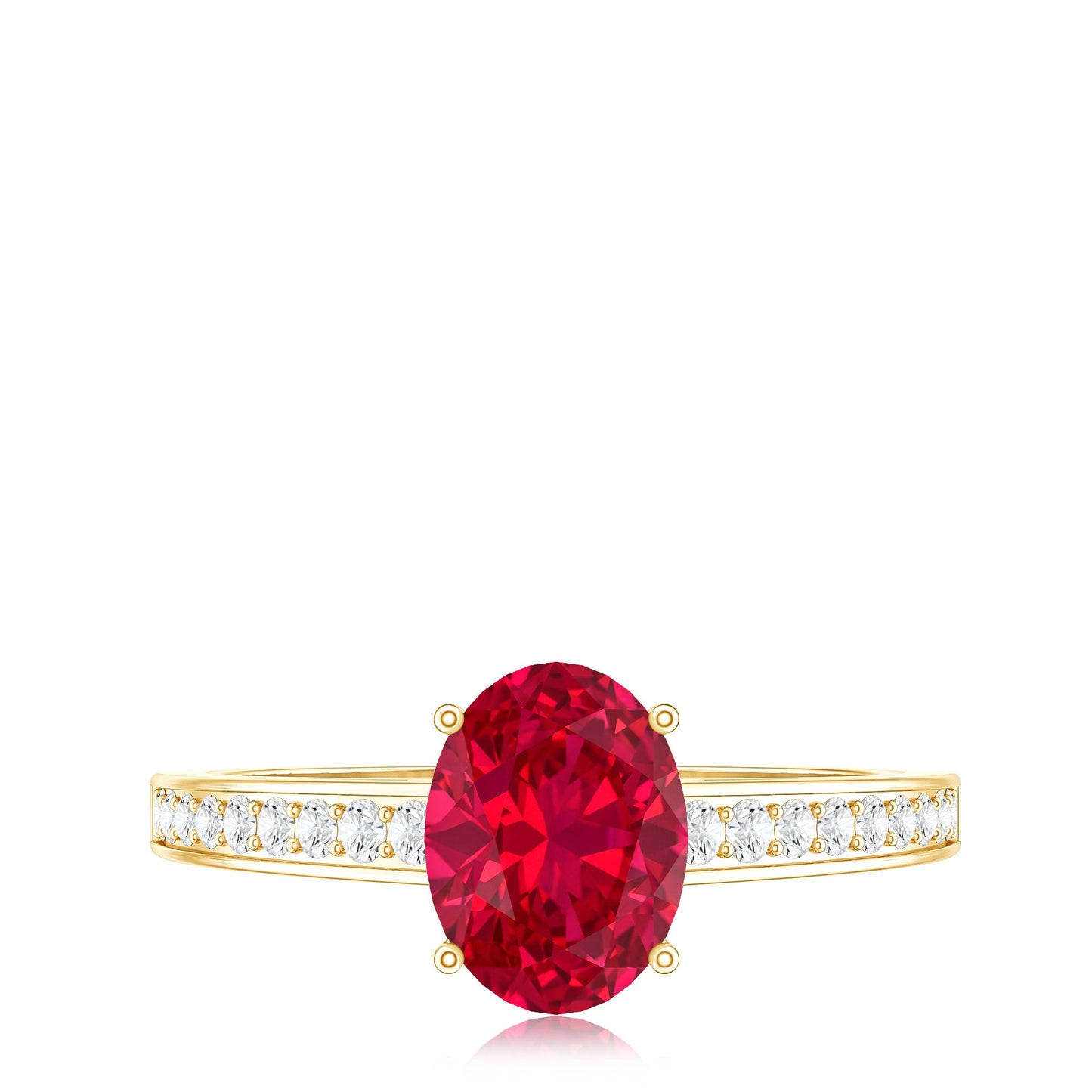 1.5 Carat Lab Grown Ruby Oval Engagement Ring with Diamond Side Stones