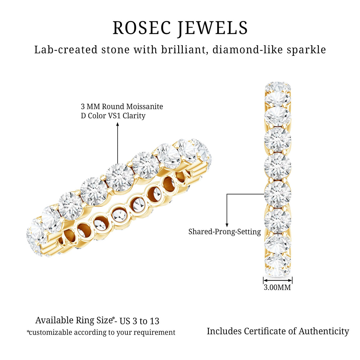 Round Moissanite Full Eternity Wedding Band Ring