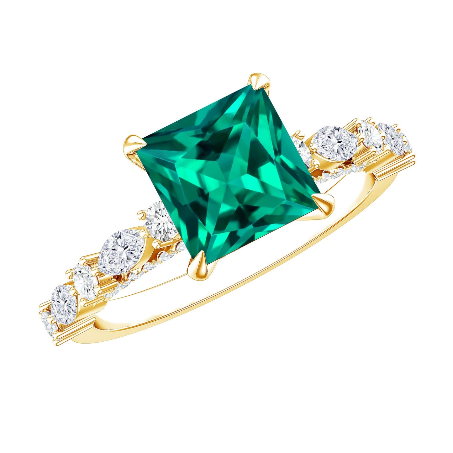2.4 Carat Solitaire Lab Emerald Princess Cut Engagement Ring with Moissanite