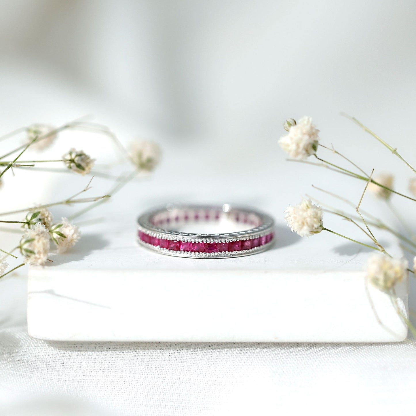 Genuine Princess Cut Ruby Eternity Wedding Ring for Women