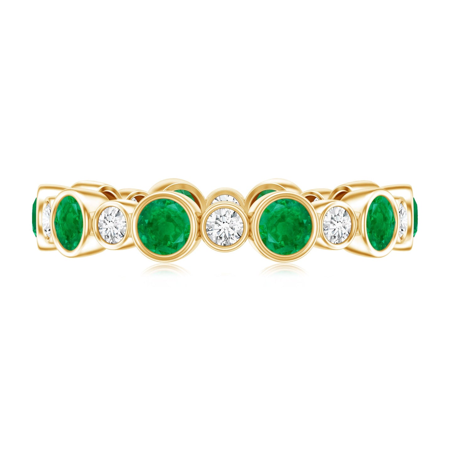 Bezel Set Round Emerald and Diamond Eternity Wedding Band