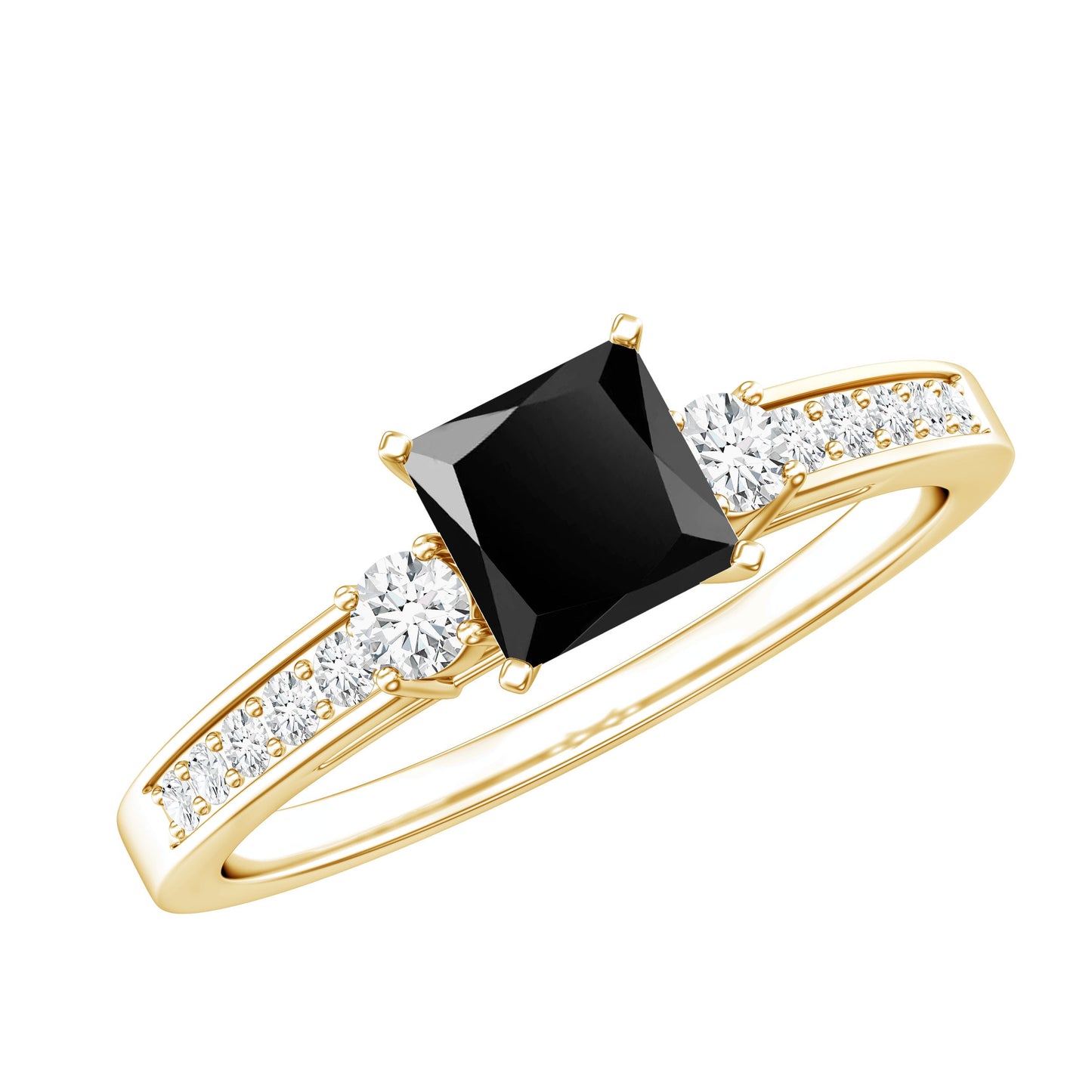 Certified 1 Carat Lab Grown Black and White Diamond Princess Cut Engagement Ring