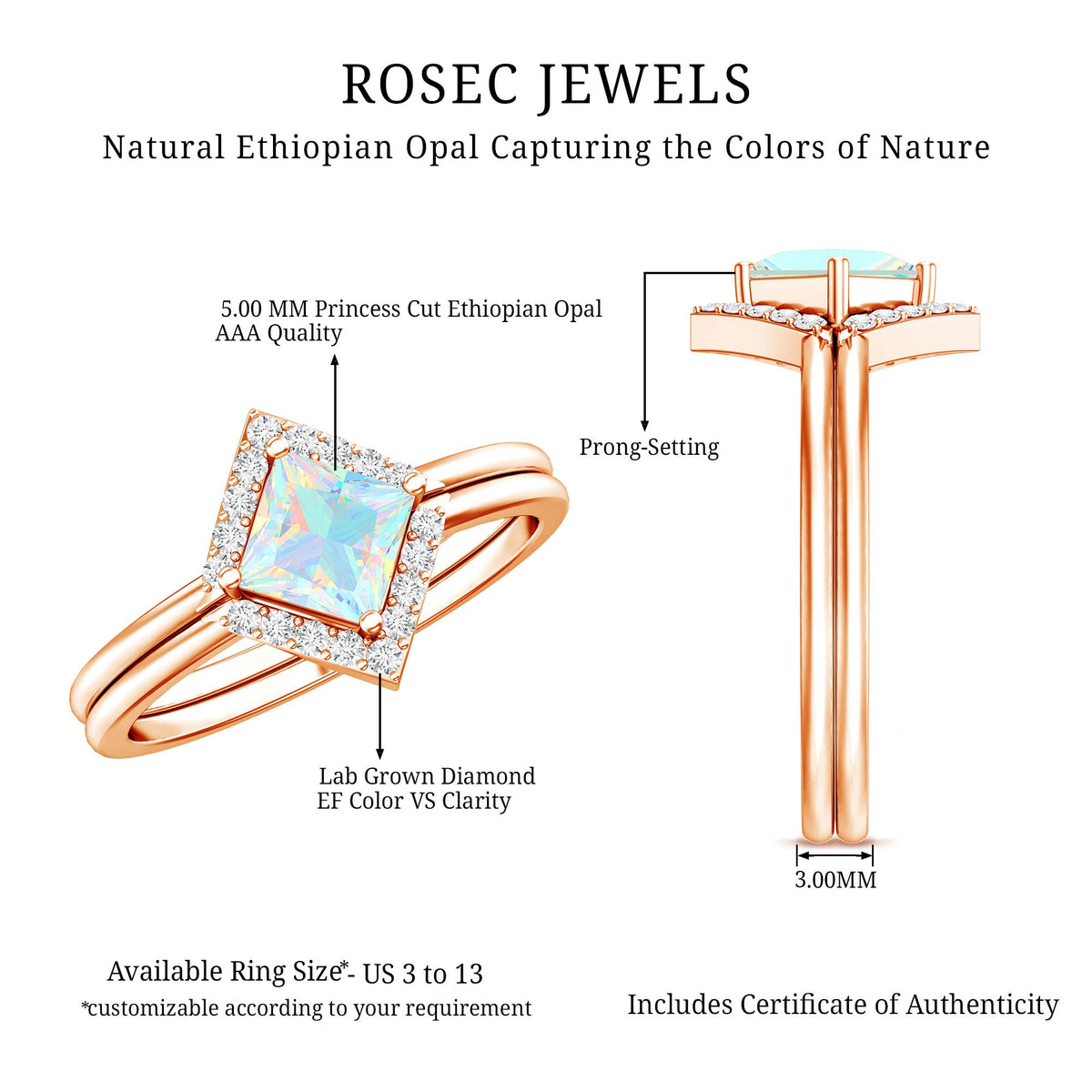 Natural Princess Cut Ethiopian Opal Engagement Ring with Diamond Enhancer