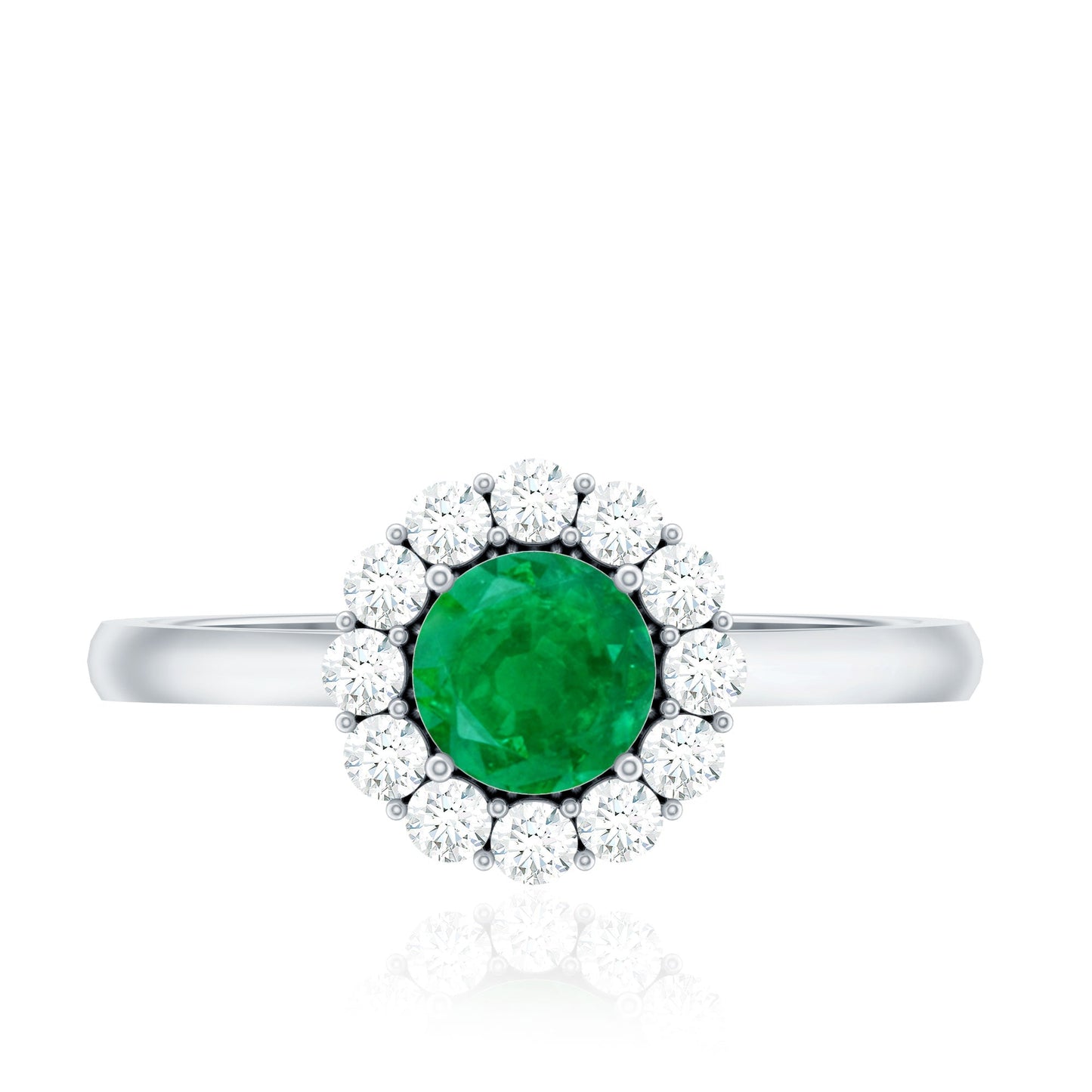 Round Emerald and Diamond Classic Engagement Ring