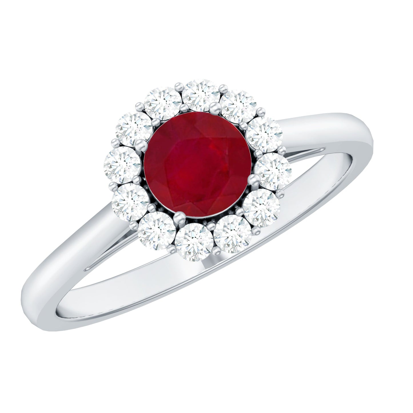Natural 0.6 Carat Ruby Engagement Ring with Diamond Halo