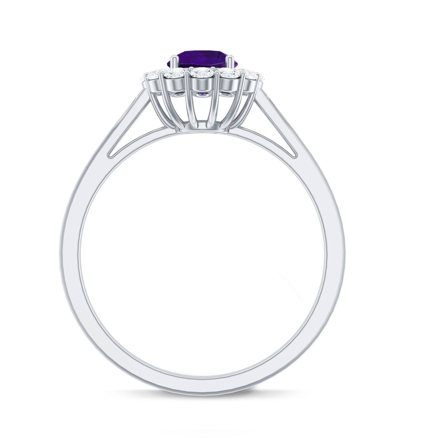 Natural Amethyst Engagement Ring with Diamond Halo for Women