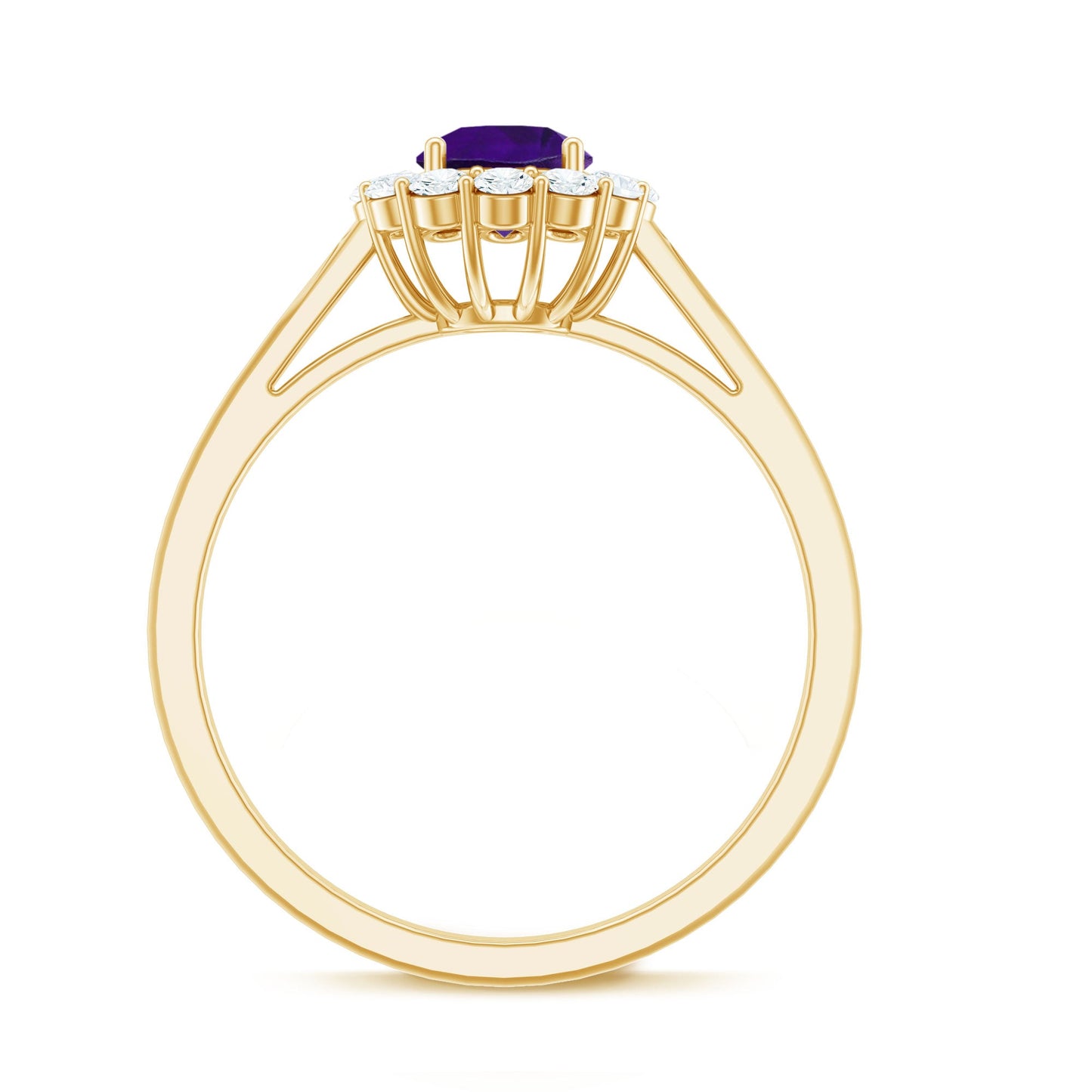 Natural Amethyst Engagement Ring with Diamond Halo for Women