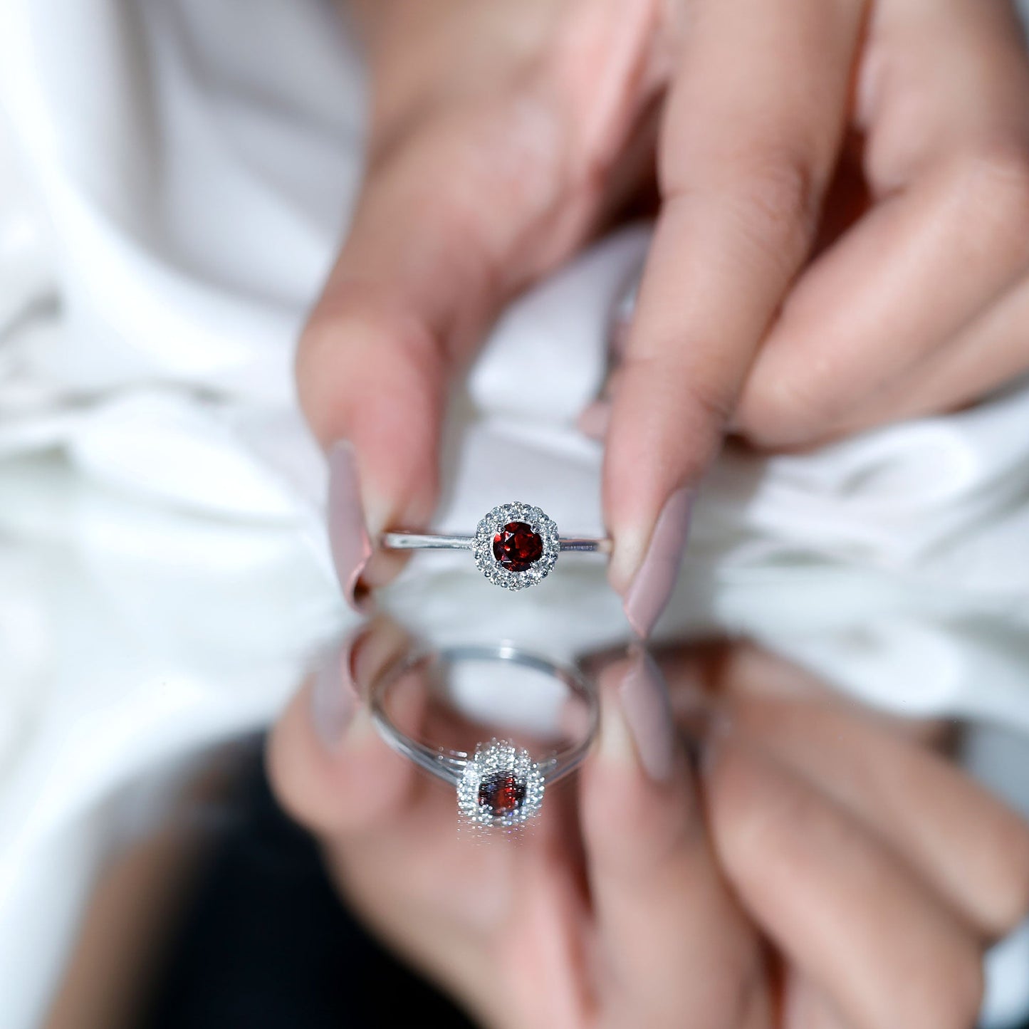 Certified 2.3 Carat Real Garnet Engagement Ring with Diamond Halo