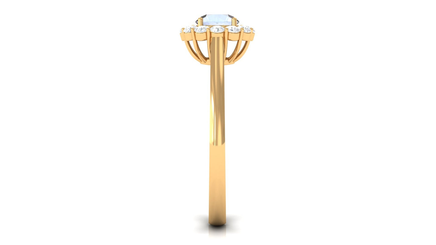 0.3 Carat Moonstone and Diamond Floating Halo Engagement Ring