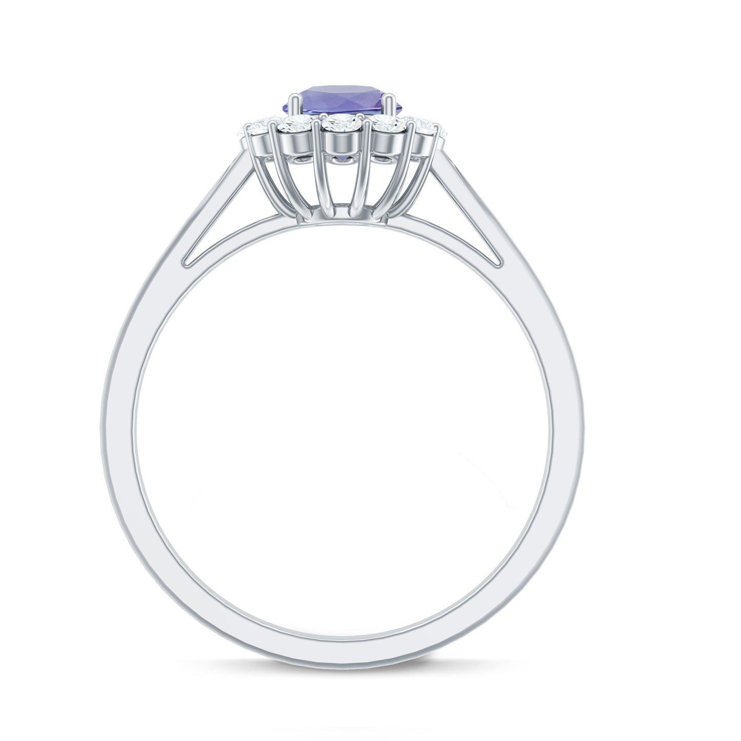 Genuine Tanzanite Classic Engagement Ring with Diamond Halo