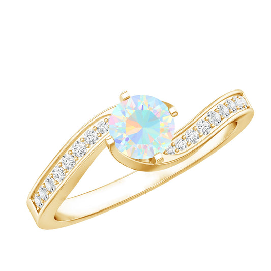 Natural Certified Ethiopian Opal Solitaire Promise Ring with Bypass Shank
