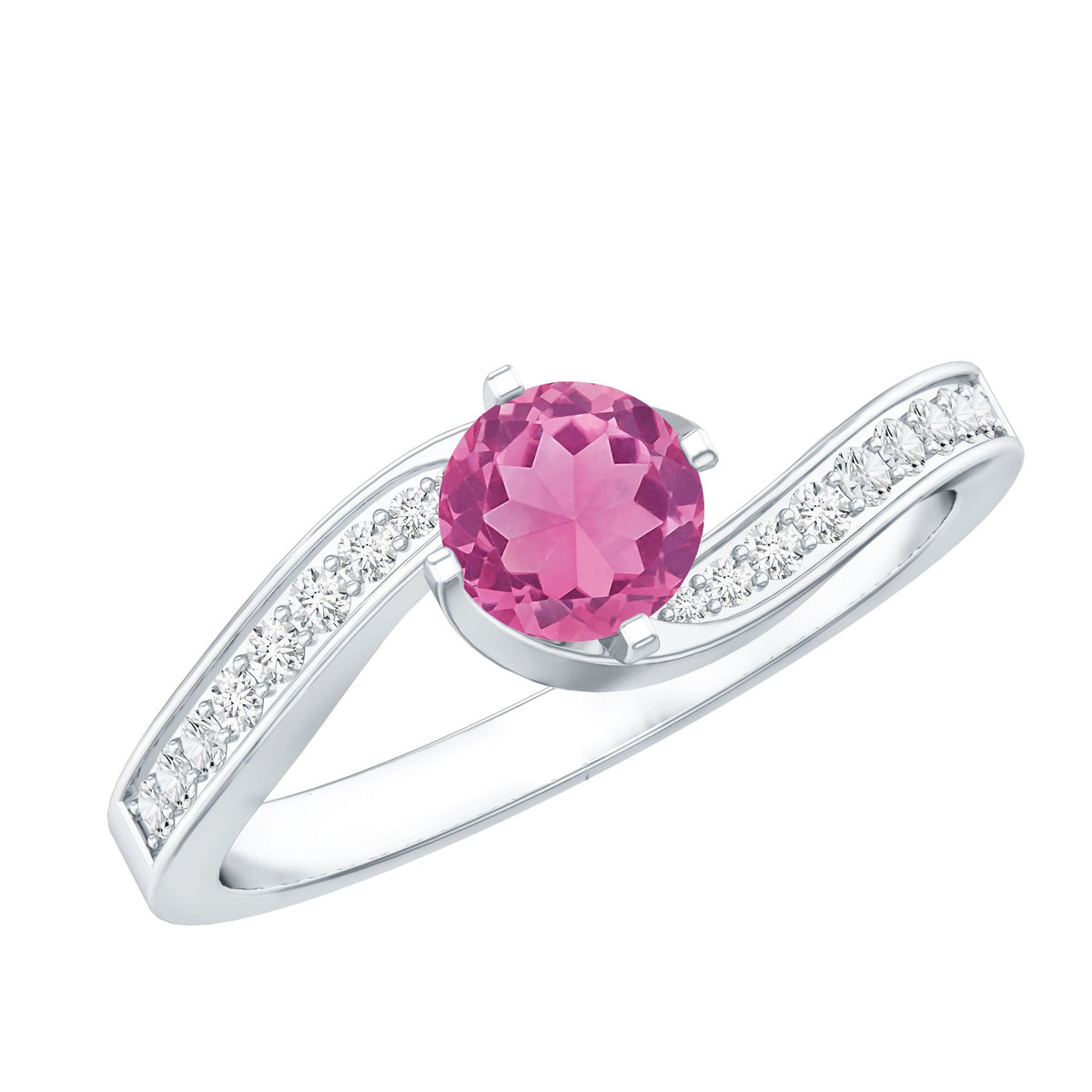 Pink Tourmaline Solitaire Bypass Ring with Diamond