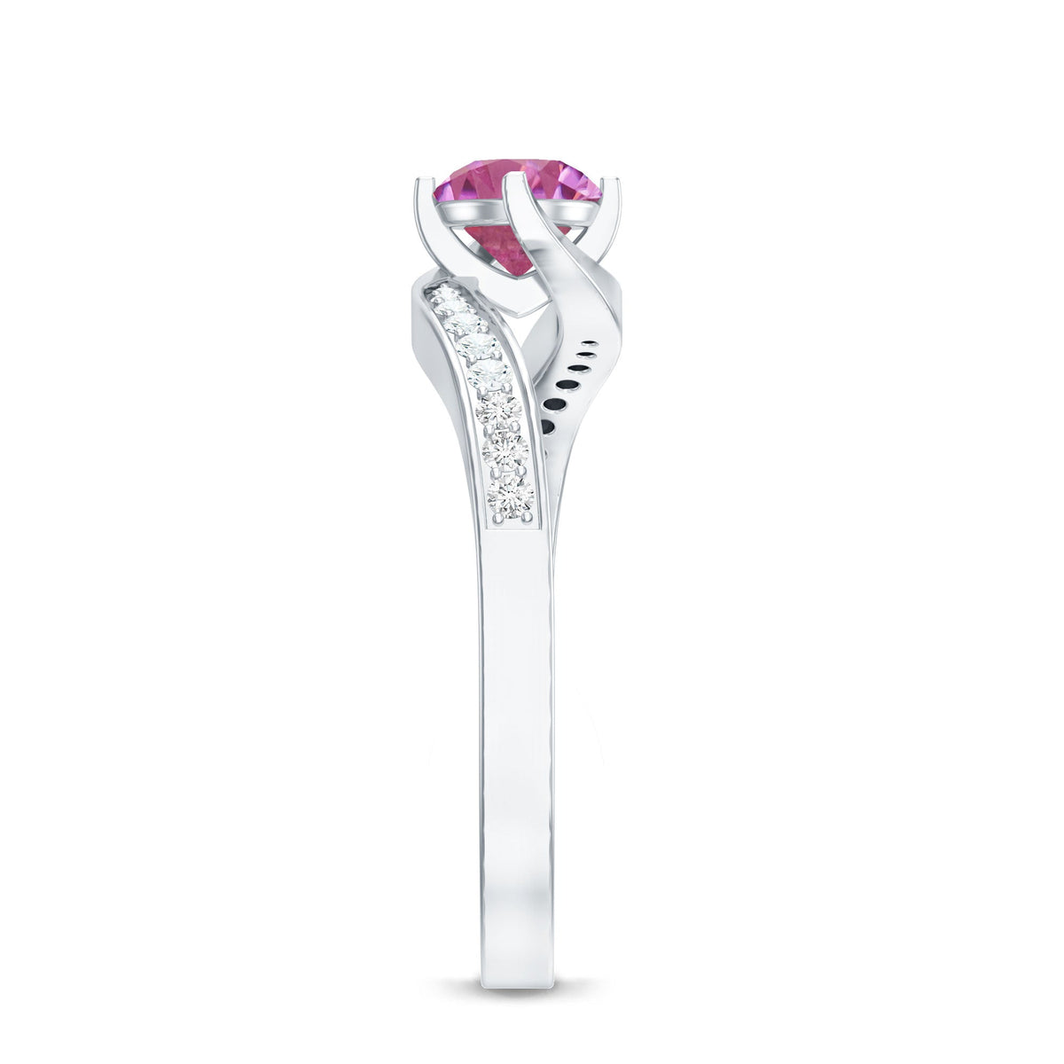 Pink Tourmaline Solitaire Bypass Ring with Diamond