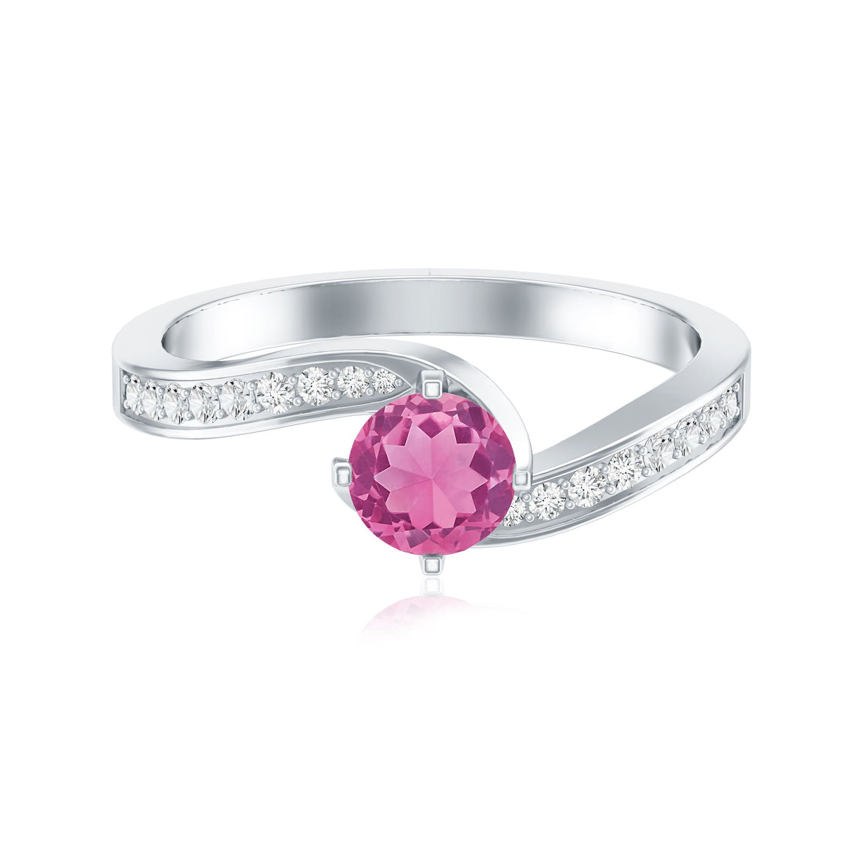 Pink Tourmaline Solitaire Bypass Ring with Diamond