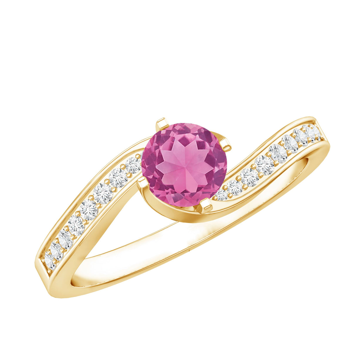 Pink Tourmaline Solitaire Bypass Ring with Diamond