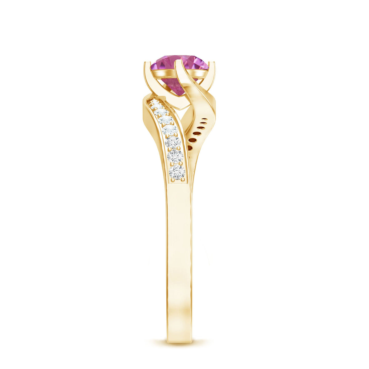Pink Tourmaline Solitaire Bypass Ring with Diamond