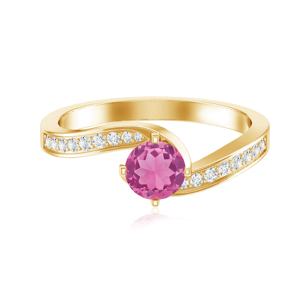 Pink Tourmaline Solitaire Bypass Ring with Diamond