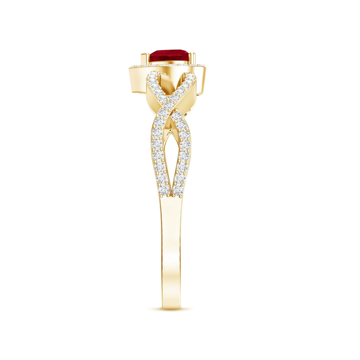 Natural Ruby Heart Promise Ring with Diamond Crossover Shank