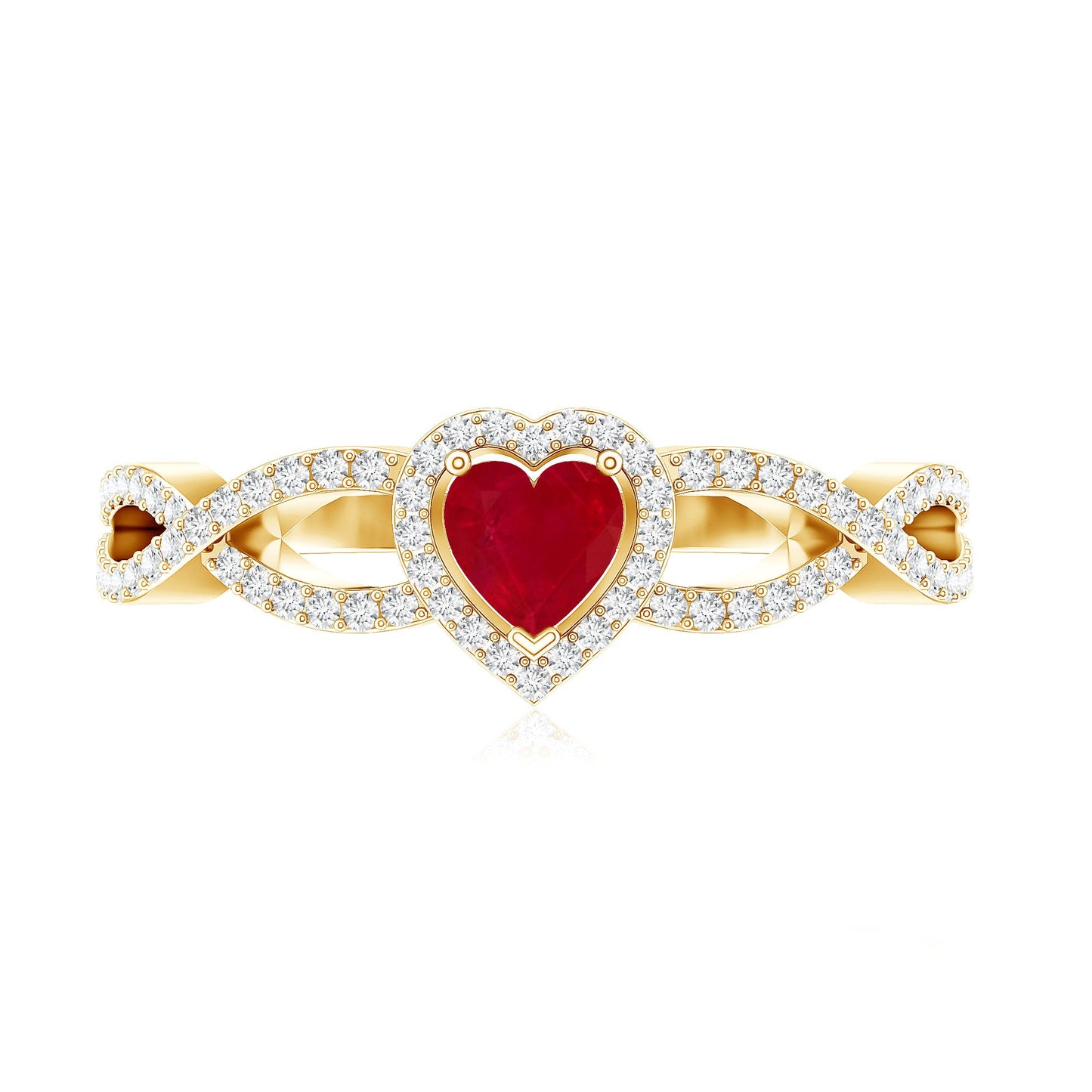 Natural Ruby Heart Promise Ring with Diamond Crossover Shank