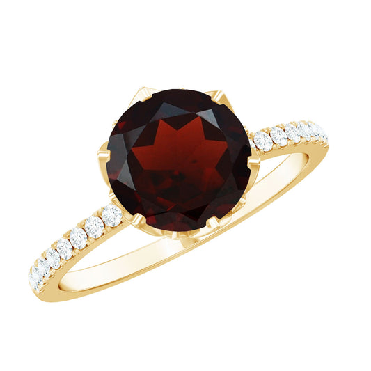 Natural 2.3 Carat Garnet Solitaire Engagement Ring with Diamond