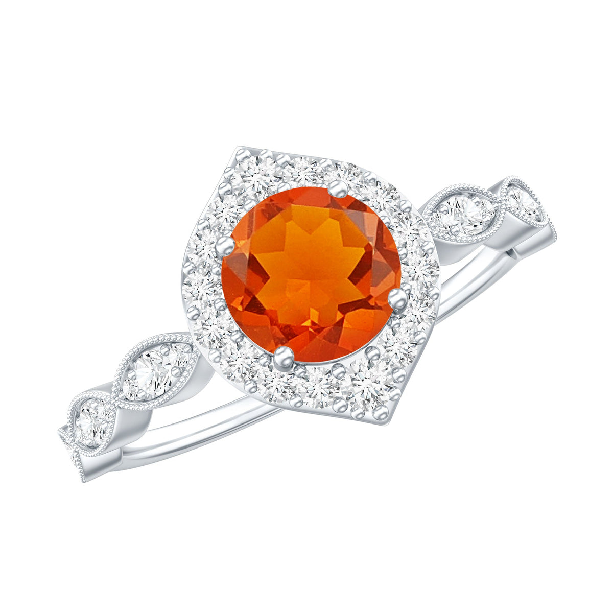 Vintage Style Fire Opal Engagement Ring with Diamond Accent
