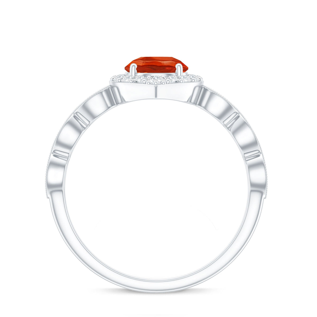 Vintage Style Fire Opal Engagement Ring with Diamond Accent