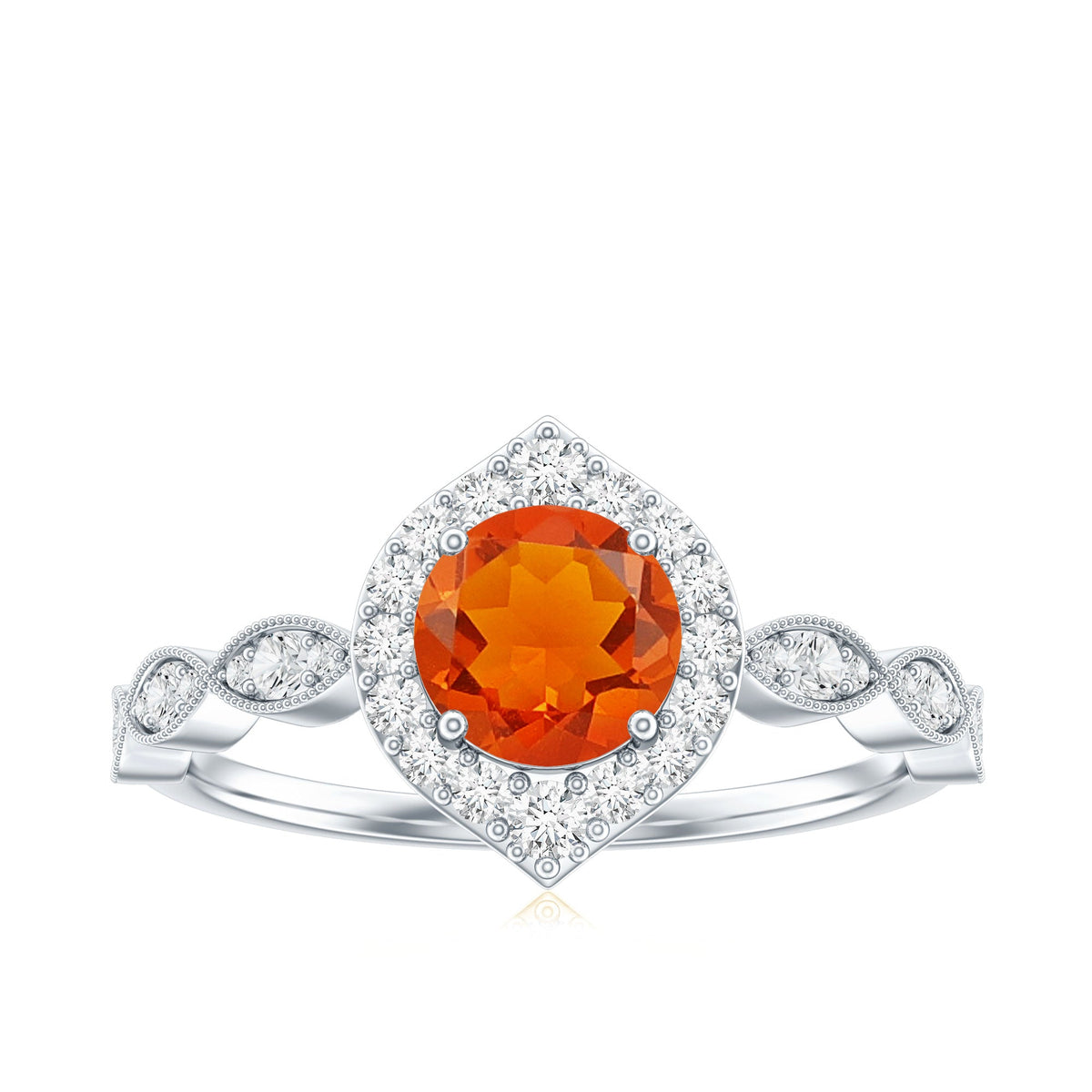 Vintage Style Fire Opal Engagement Ring with Diamond Accent