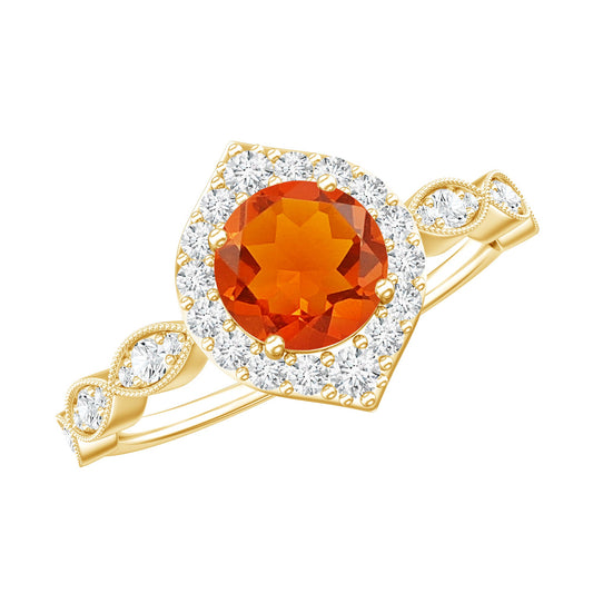 Vintage Style Fire Opal Engagement Ring with Diamond Accent