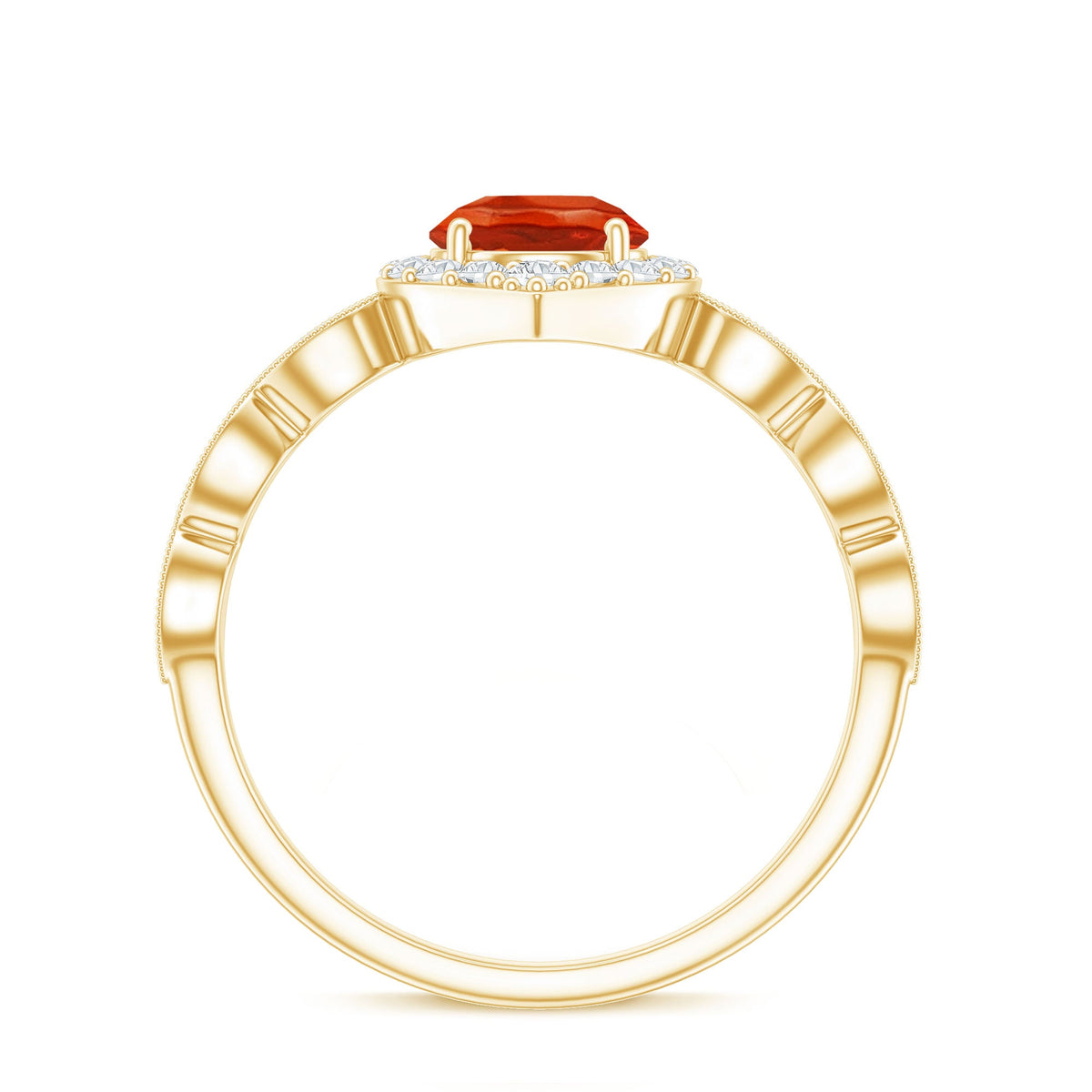 Vintage Style Fire Opal Engagement Ring with Diamond Accent