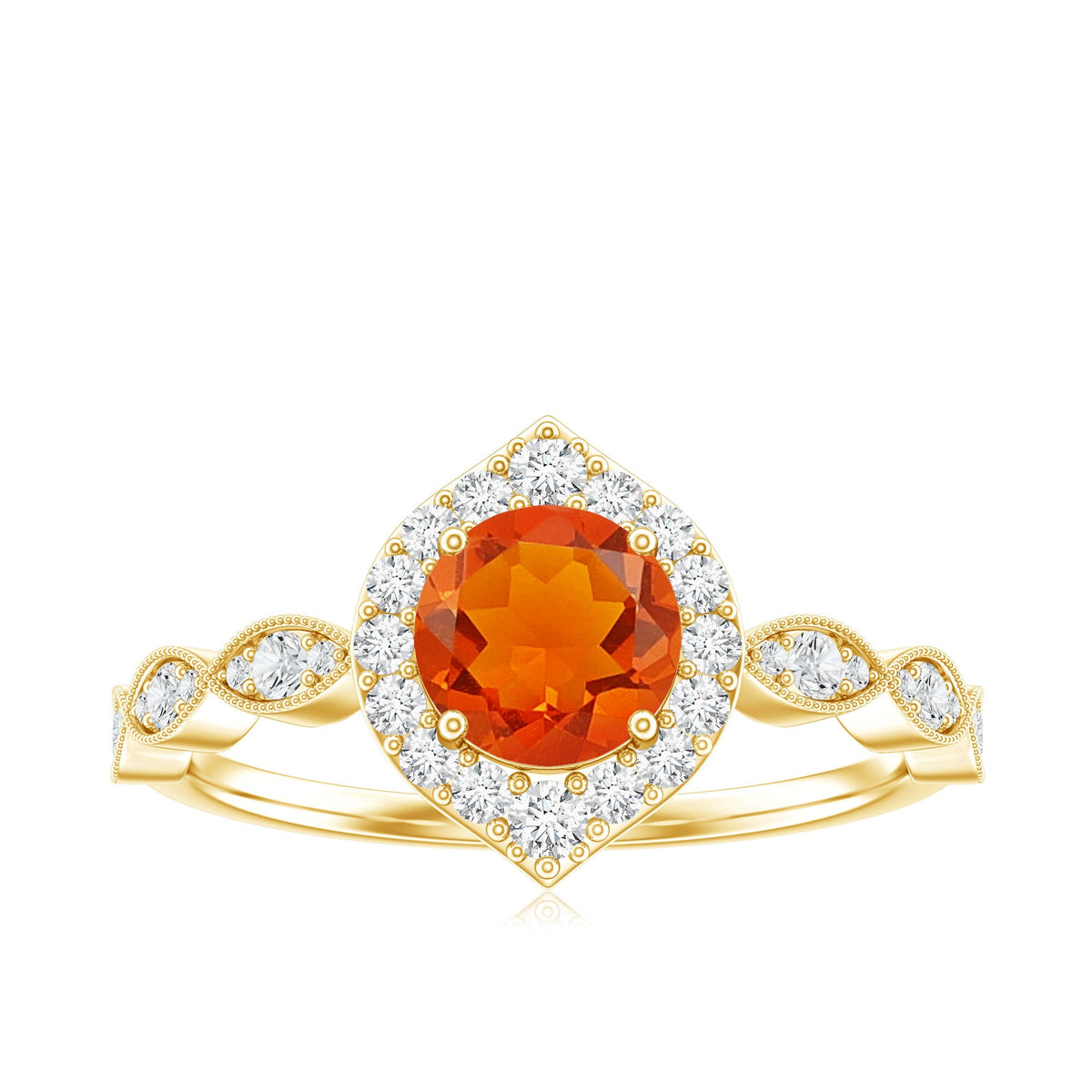 Vintage Style Fire Opal Engagement Ring with Diamond Accent