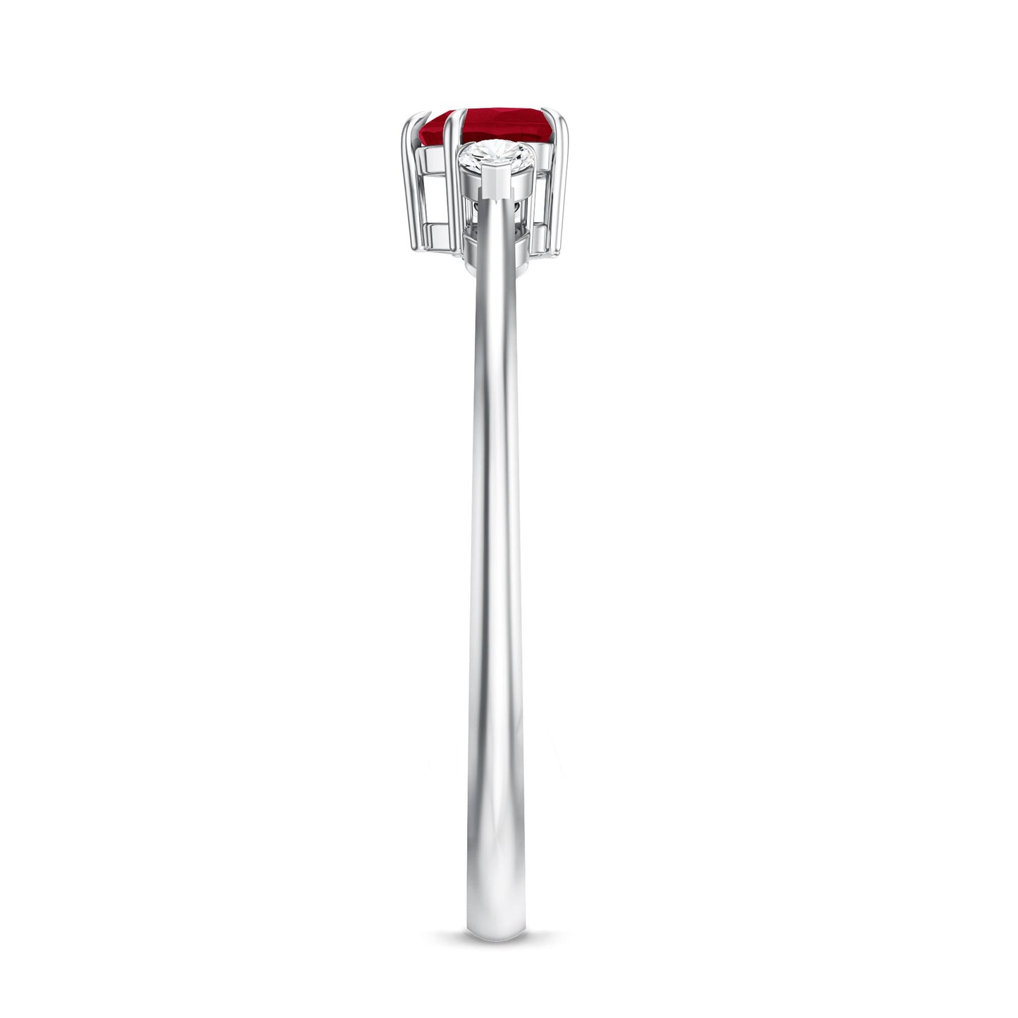 Natural 0.6 Carat Heart Shape Ruby Diamond 3 Stone Promise Ring
