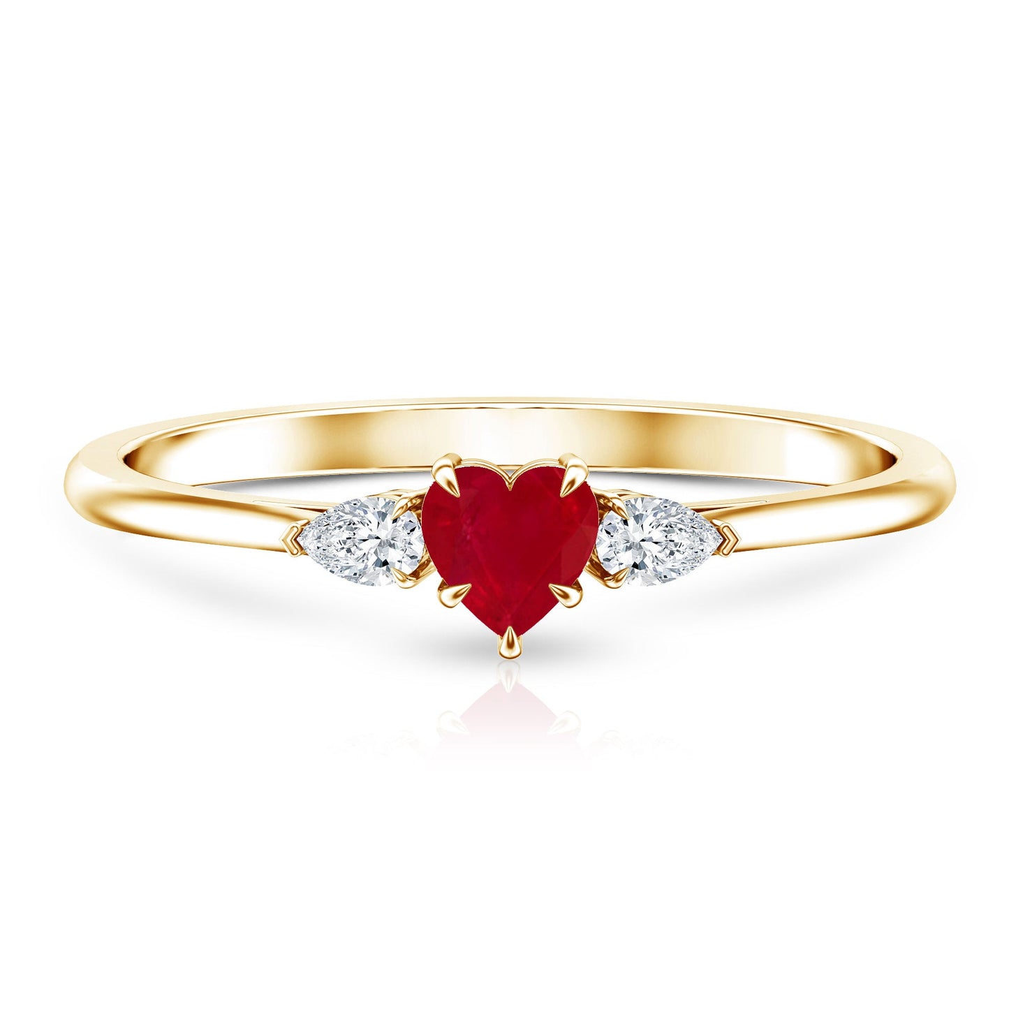 Natural 0.6 Carat Heart Shape Ruby Diamond 3 Stone Promise Ring