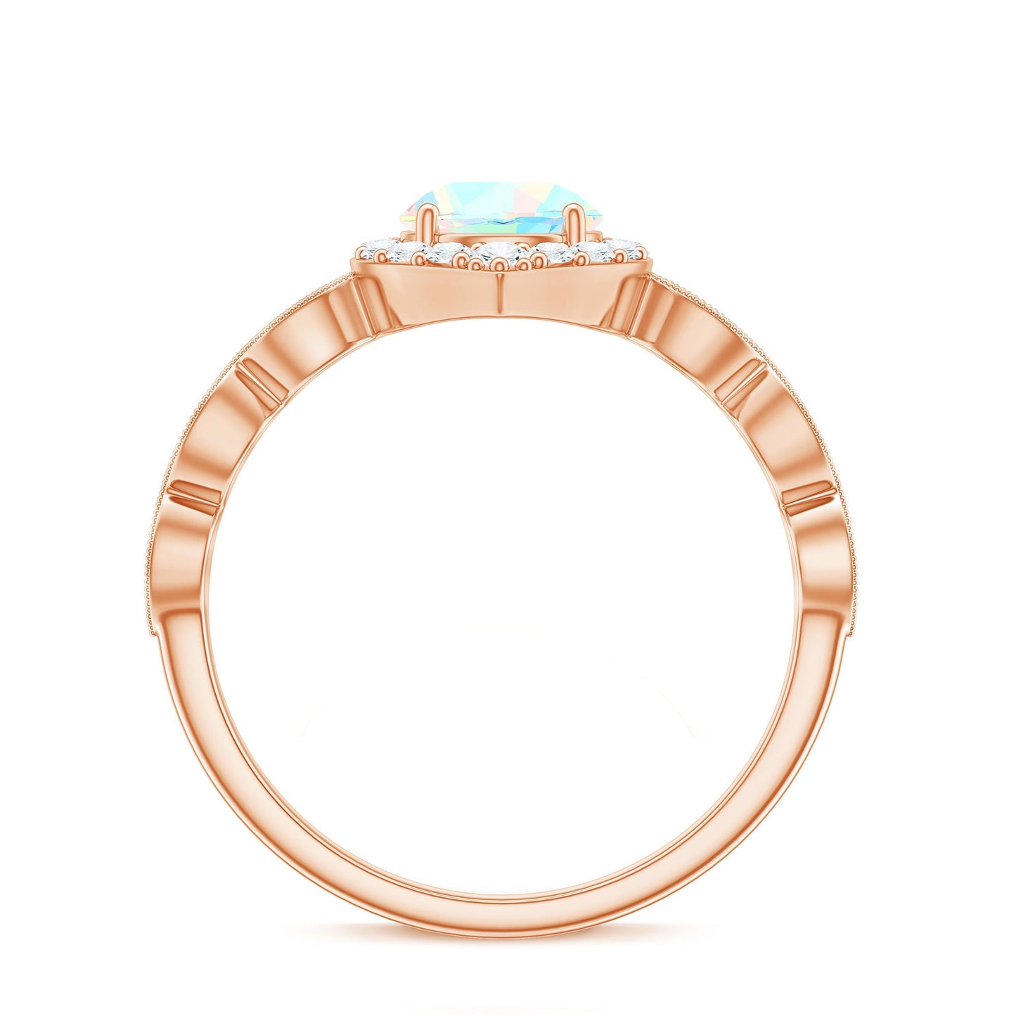 Vintage Looking Ethiopian Opal Engagement Ring with Real Diamond Halo