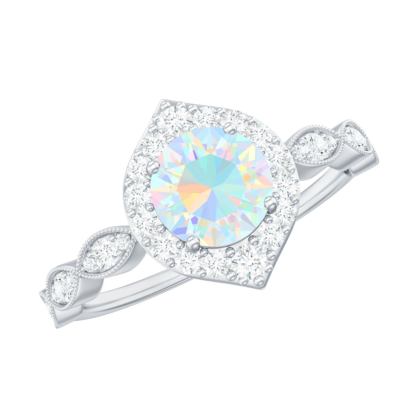 Vintage Looking Ethiopian Opal Engagement Ring with Real Diamond Halo