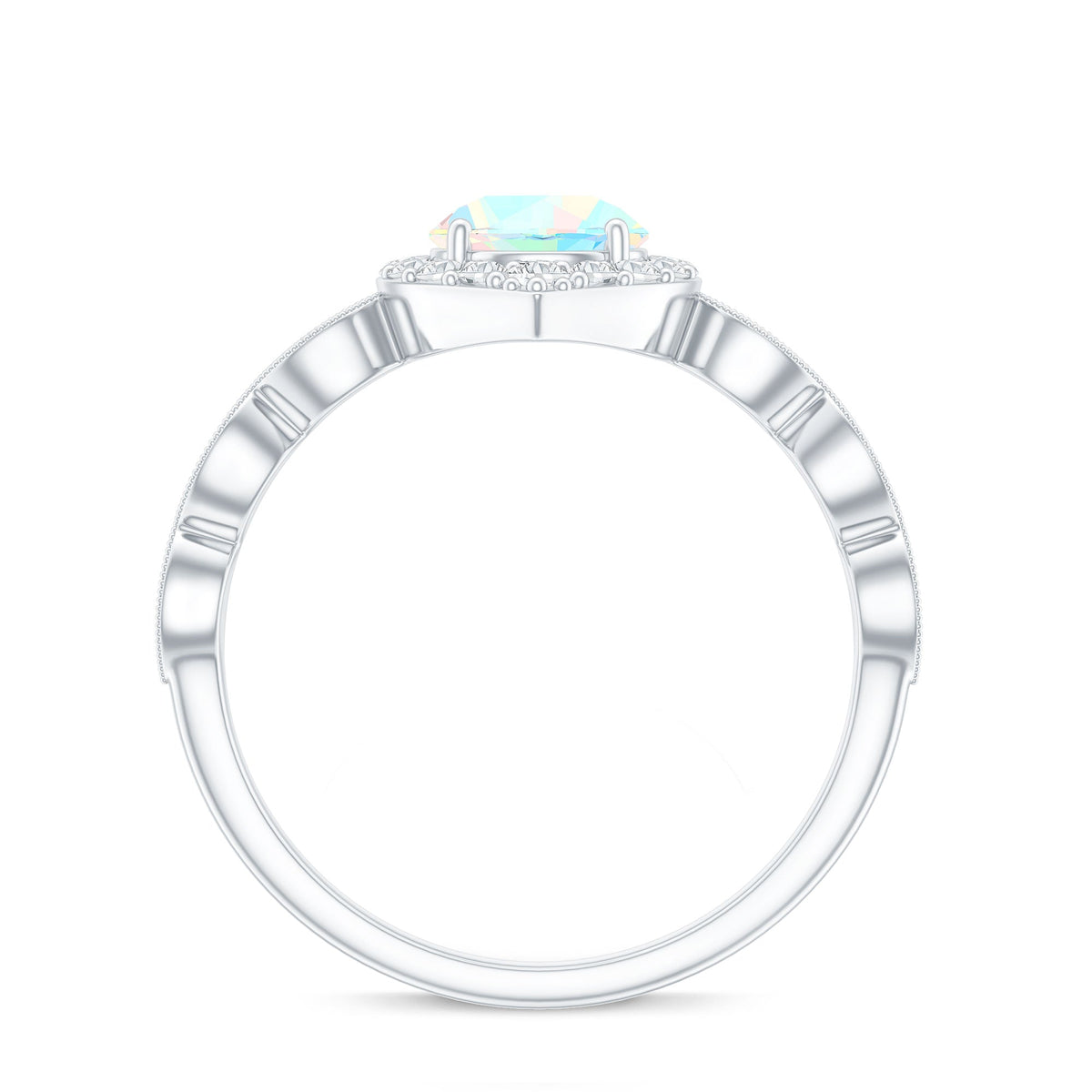 Vintage Looking Ethiopian Opal Engagement Ring with Real Diamond Halo